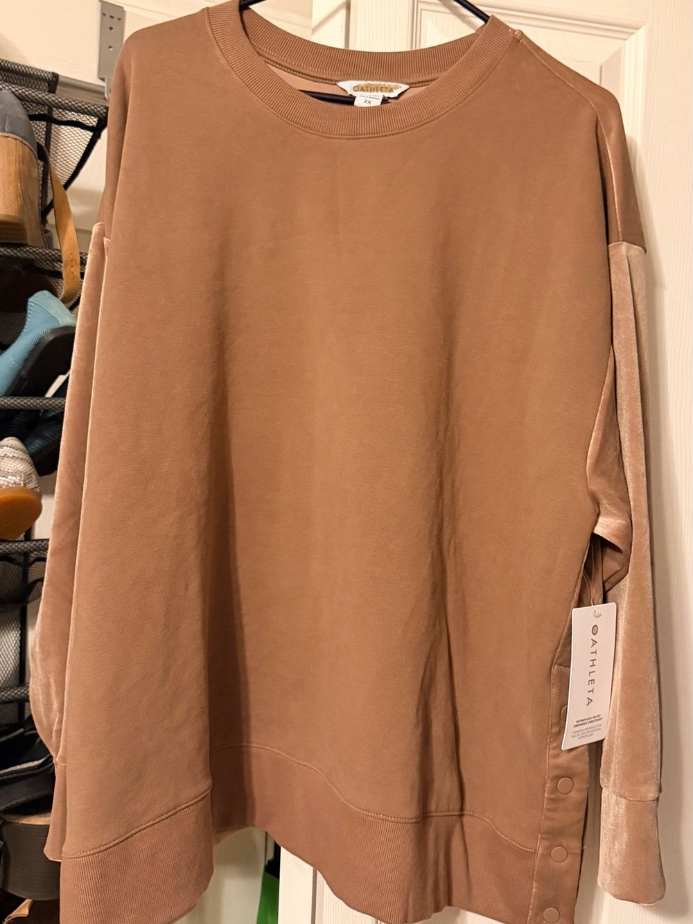 Athleta Retroplush Velvet Crewneck Sweatshirt Snap Sides